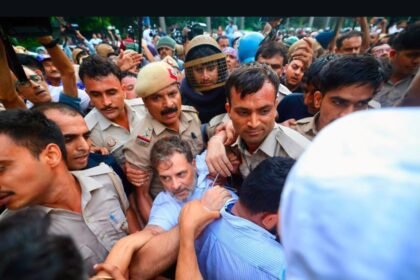 Rahul Gandhi participates in a protest against the alleged paper leak and police action on students in New Delhi on July 21, 2026