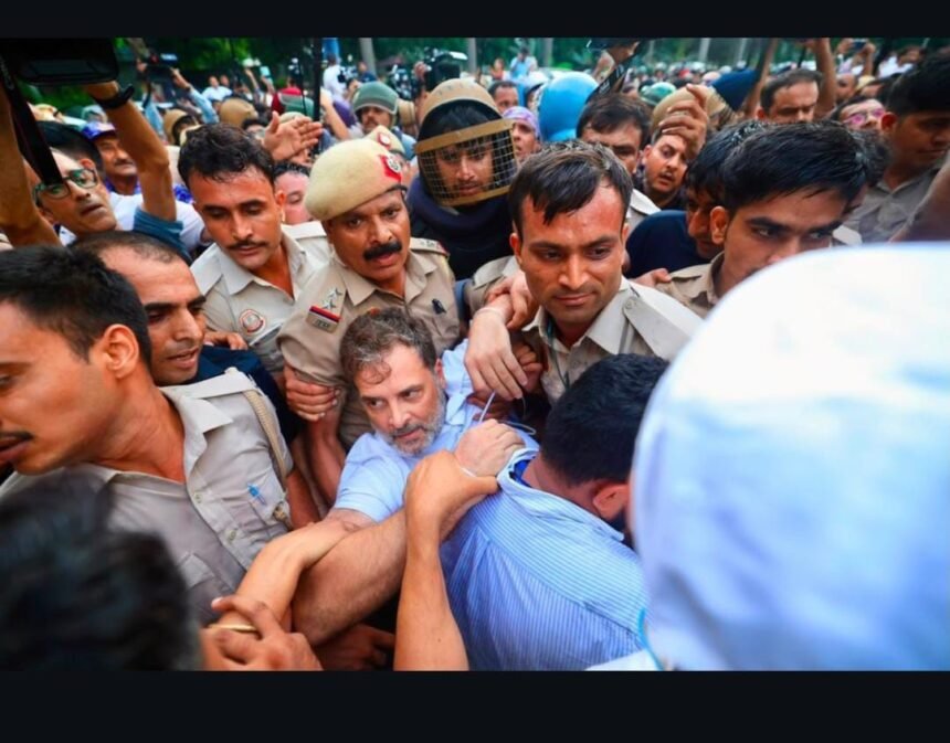 Rahul Gandhi participates in a protest against the alleged paper leak and police action on students in New Delhi on July 21, 2026