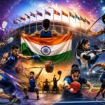 Indian athletes march during the opening ceremony of the Commonwealth Games 2026 in Glasgow, Scotland