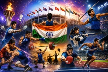 Indian athletes march during the opening ceremony of the Commonwealth Games 2026 in Glasgow, Scotland