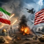 Smoke rises following military strikes in the Middle East as tensions between the United States and Iran continue to escalate.
