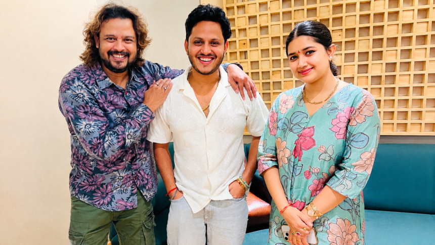 Nitesh Tiwari with Raja Hasan, Ishita Vishwakarma and Shradha Mishra during the announcement of their upcoming musical project.