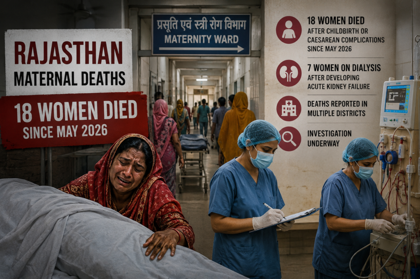 Doctors and healthcare workers outside a Rajasthan government hospital amid investigations into maternal deaths following childbirth.