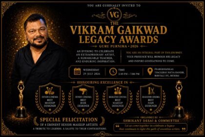 Poster of the Vikram Gaikwad Legacy Awards 2026 celebrating the legendary makeup artist and honouring excellence in Indian cinema.