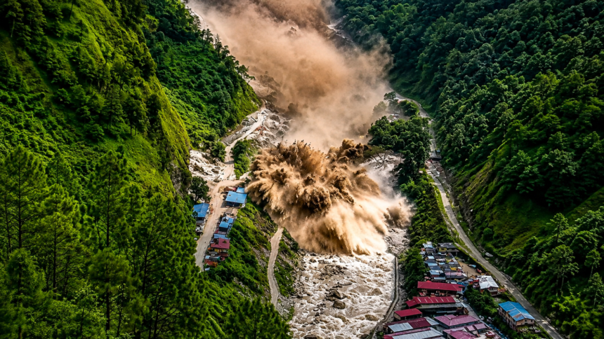 Nepal flash flood following Himalayan glacier and rock collapse