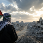 Gaza conflict aftermath with damaged buildings and humanitarian aid efforts as diplomatic talks continue over a proposed peace framework between Hamas and Israel.